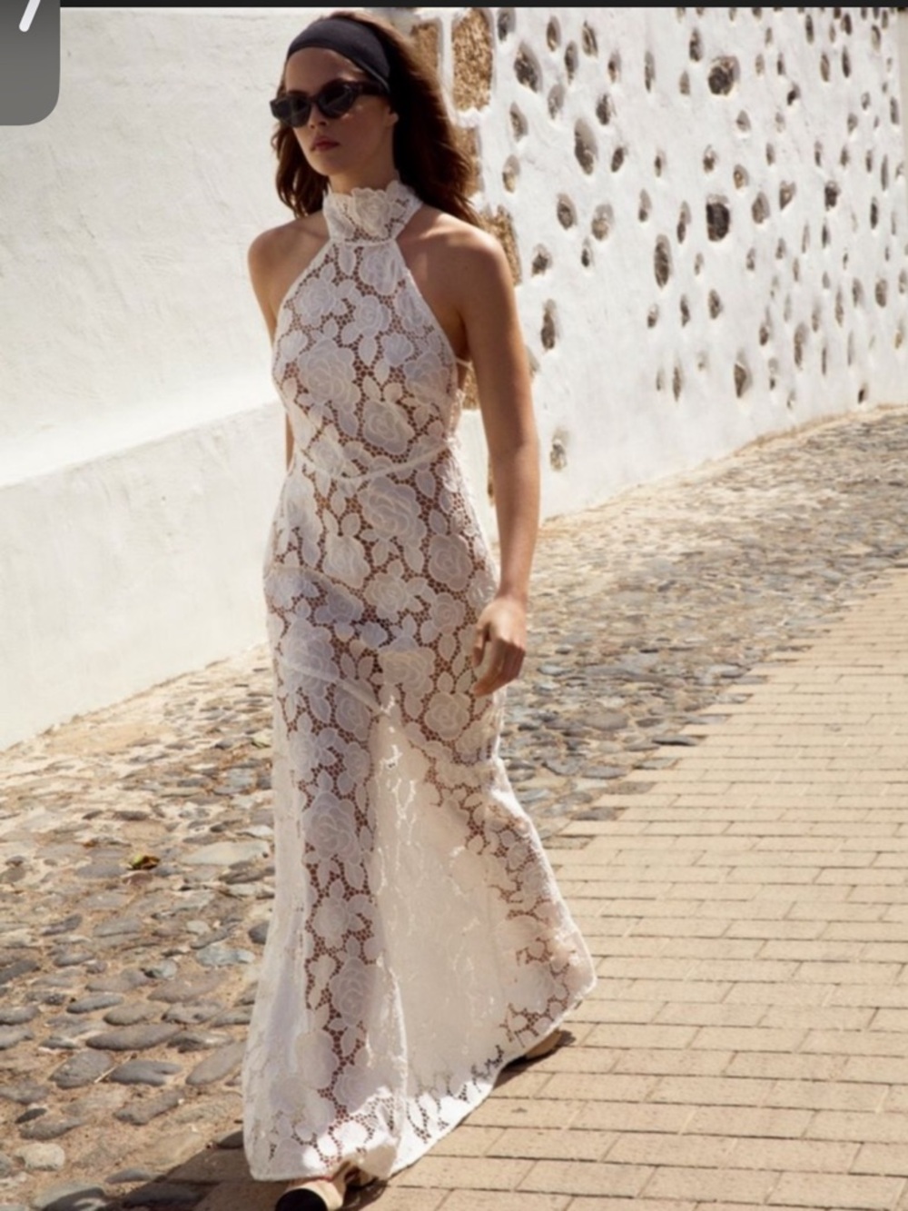 For Love & Lemons White High-Neck Lace Maxi Dress